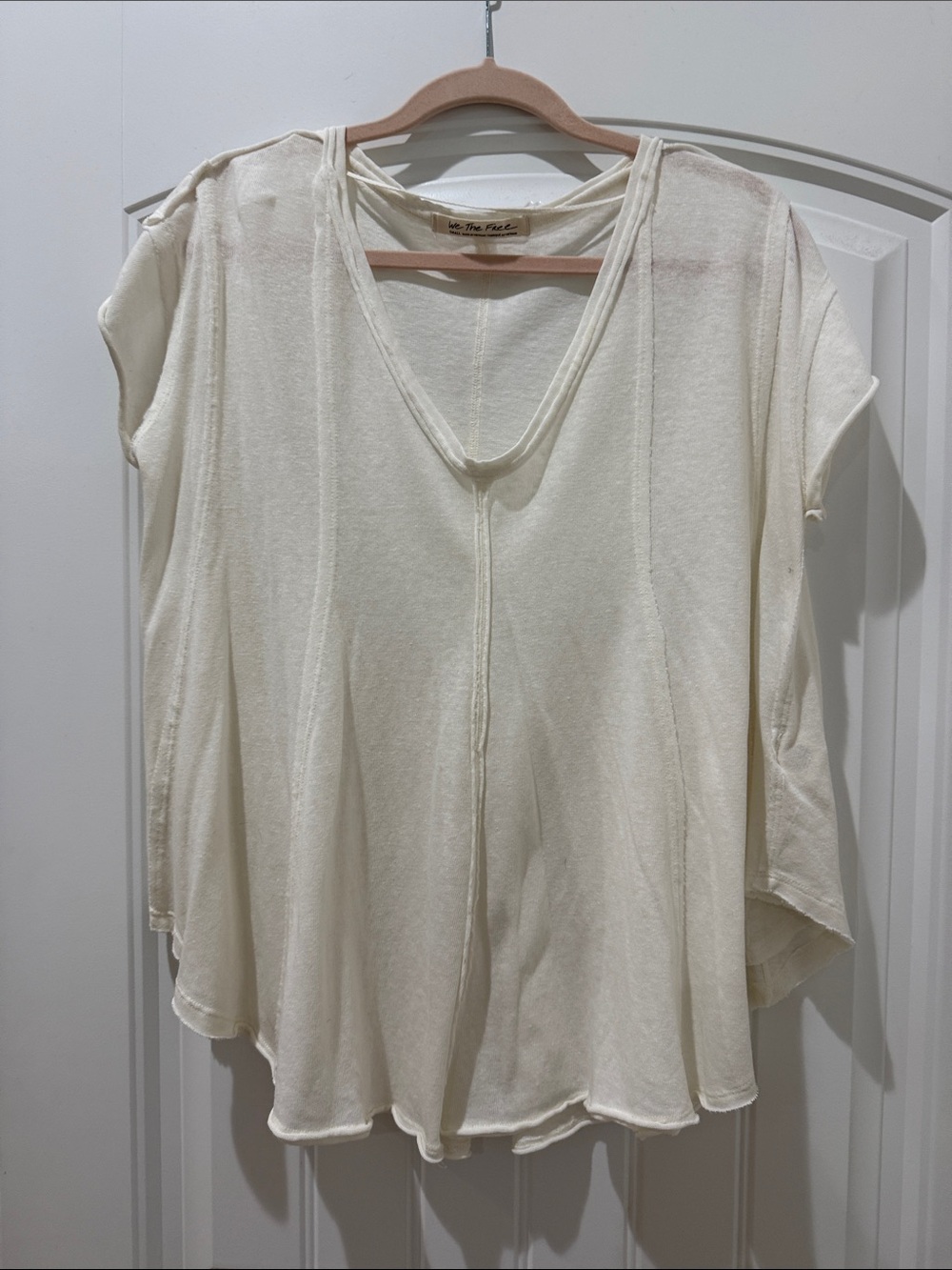 Free People Off-White V-Neck Flowing Tunic Top